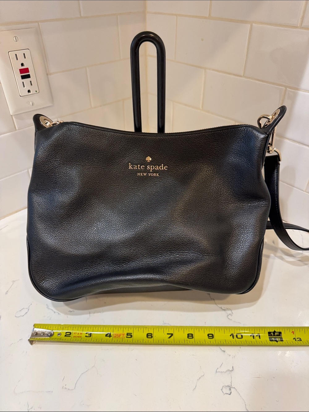 kate spade Black Pebbled Leather Crossbody with Gold Logo - Picture 8 of 12